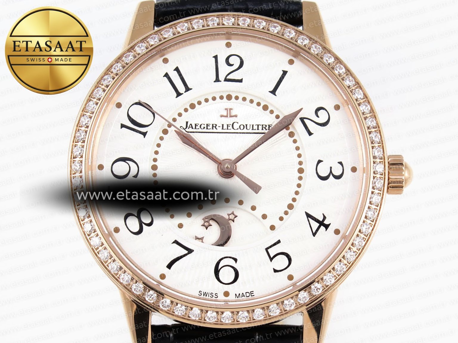 RENDEZ-VOUS NIGHT & DAY RG APSF 1:1 BEST EDITION WHITE TEXTURED DIAL DIAMONDS BEZEL ON BLACK LEATHER STRAP A898 - Görsel 4