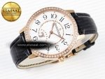 RENDEZ-VOUS NIGHT & DAY RG APSF 1:1 BEST EDITION WHITE TEXTURED DIAL DIAMONDS BEZEL ON BLACK LEATHER STRAP A898 - Görsel 5