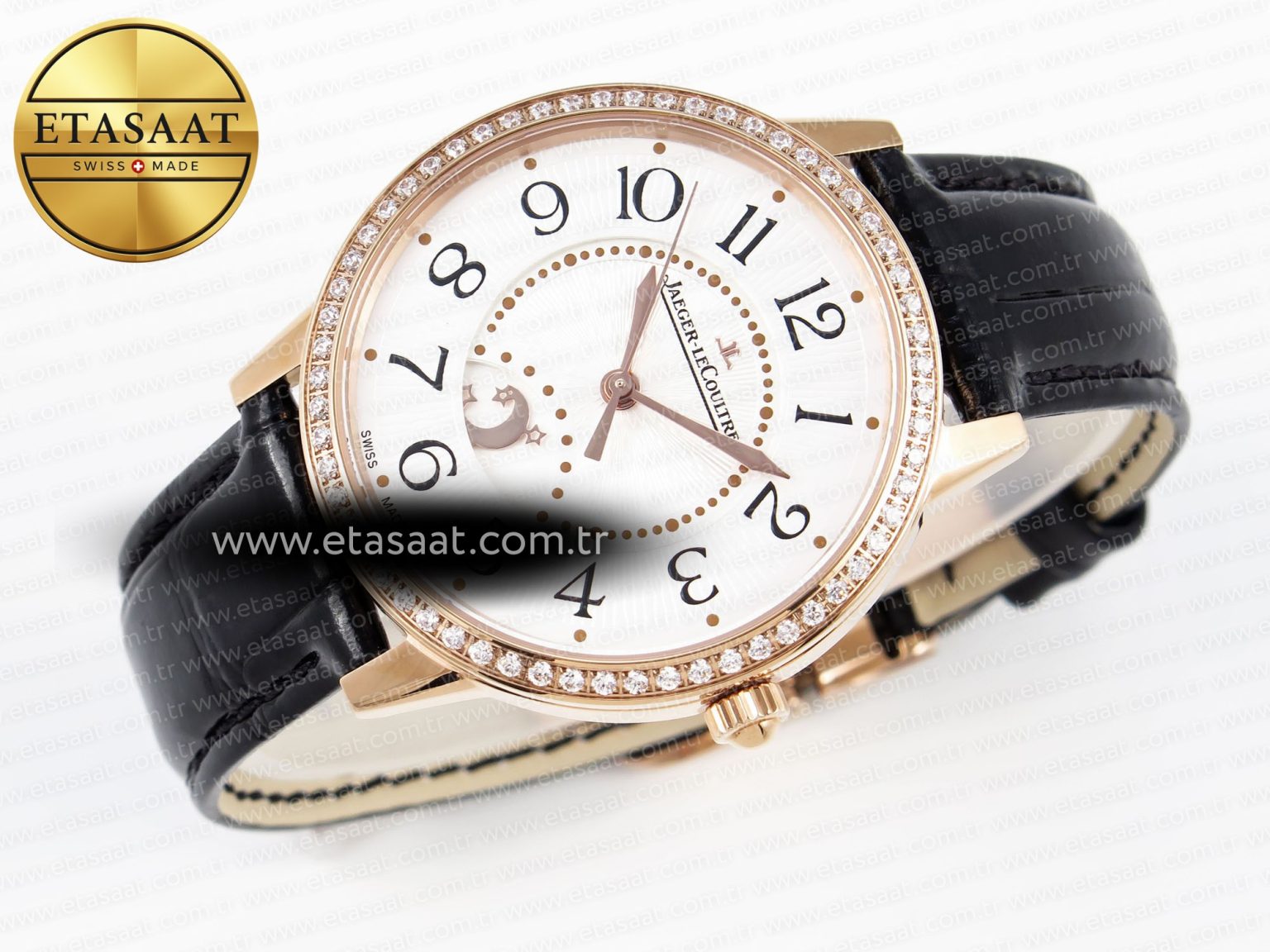 RENDEZ-VOUS NIGHT & DAY RG APSF 1:1 BEST EDITION WHITE TEXTURED DIAL DIAMONDS BEZEL ON BLACK LEATHER STRAP A898 - Görsel 5