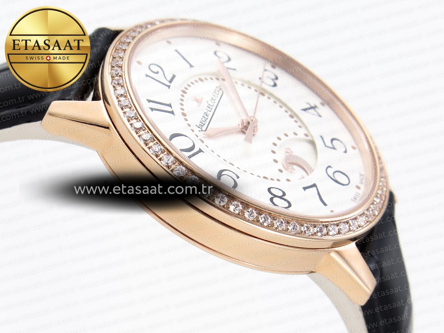 RENDEZ-VOUS NIGHT & DAY RG APSF 1:1 BEST EDITION WHITE TEXTURED DIAL DIAMONDS BEZEL ON BLACK LEATHER STRAP A898 - Görsel 7
