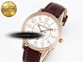 RENDEZ-VOUS NIGHT & DAY RG APSF 1:1 BEST EDITION WHITE TEXTURED DIAL DIAMONDS BEZEL ON BROWN LEATHER STRAP A898