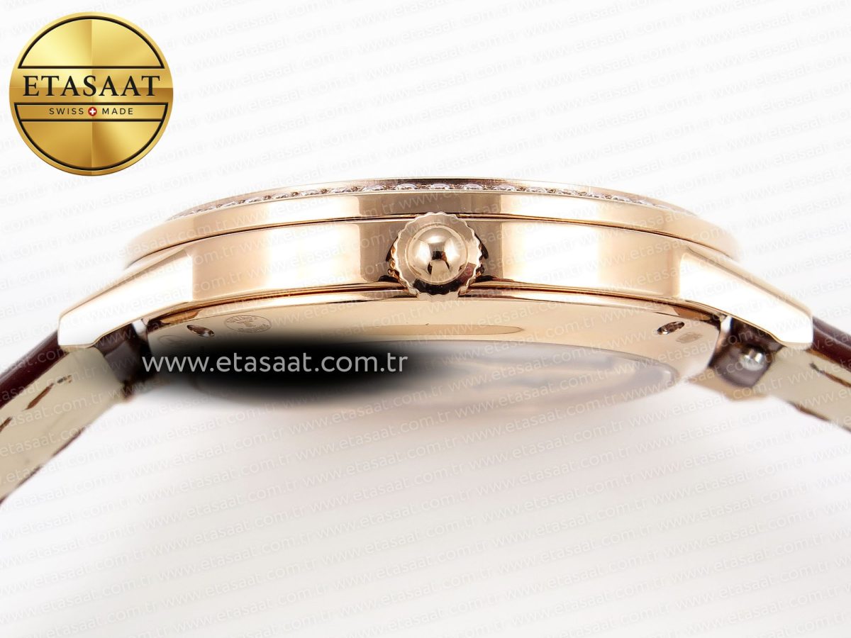 Jaeger Lecoultre RENDEZ-VOUS NIGHT & DAY WHITE TEXTURED DIAL DIAMONDS BEZEL ON BROWN LEATHER A898 - Görsel 10