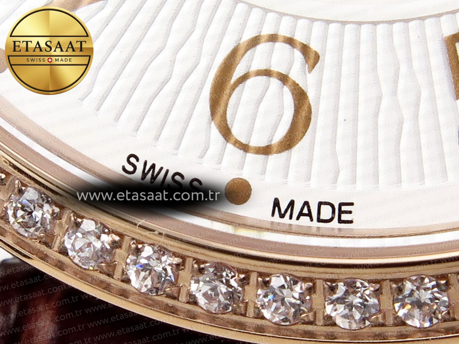 RENDEZ-VOUS NIGHT & DAY RG APSF 1:1 BEST EDITION WHITE TEXTURED DIAL DIAMONDS BEZEL ON BROWN LEATHER STRAP A898 - Görsel 15