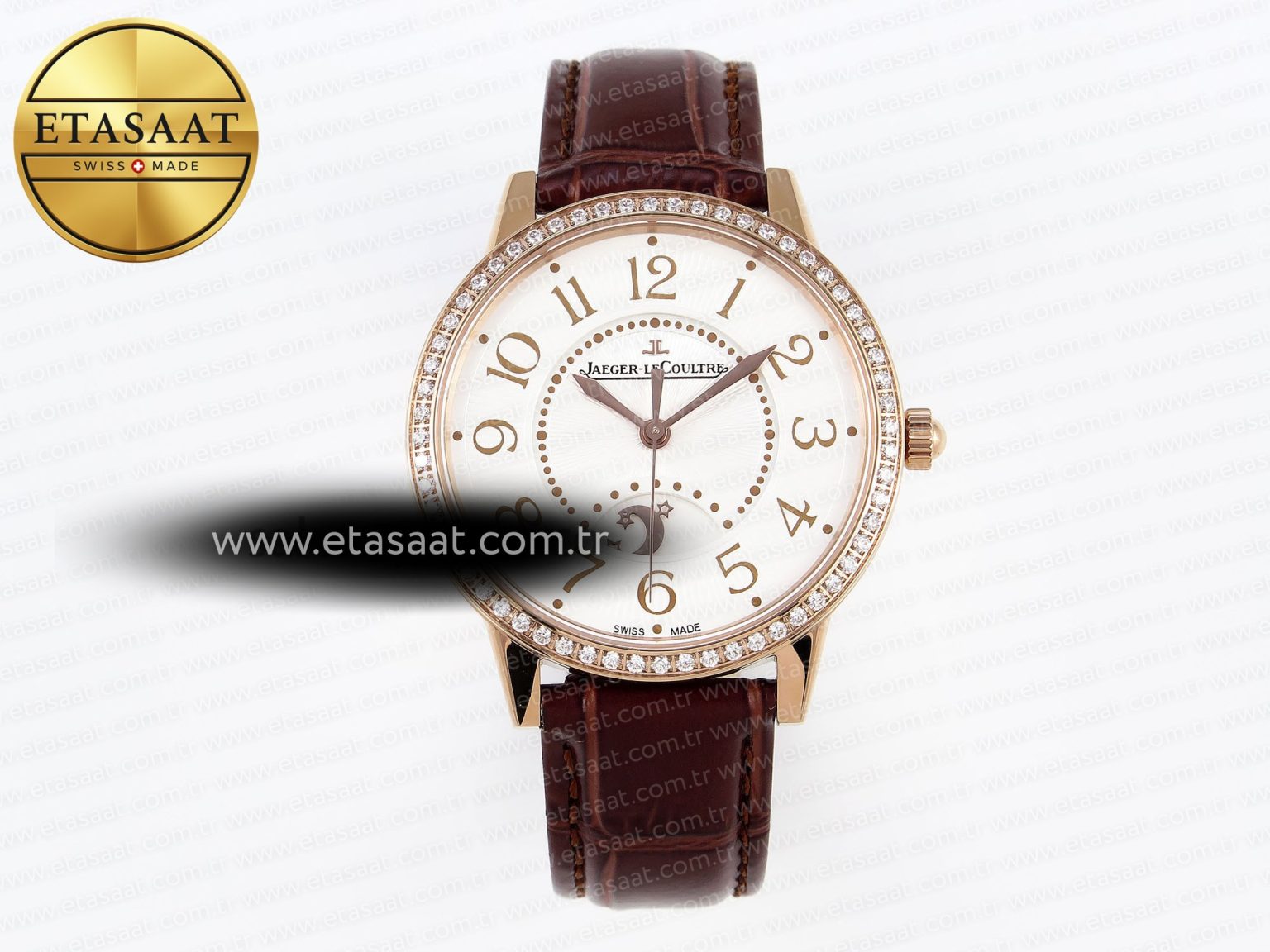 RENDEZ-VOUS NIGHT & DAY RG APSF 1:1 BEST EDITION WHITE TEXTURED DIAL DIAMONDS BEZEL ON BROWN LEATHER STRAP A898 - Görsel 3