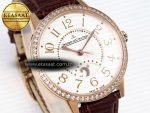 RENDEZ-VOUS NIGHT & DAY RG APSF 1:1 BEST EDITION WHITE TEXTURED DIAL DIAMONDS BEZEL ON BROWN LEATHER STRAP A898 - Görsel 5