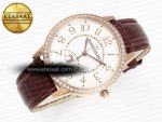 RENDEZ-VOUS NIGHT & DAY RG APSF 1:1 BEST EDITION WHITE TEXTURED DIAL DIAMONDS BEZEL ON BROWN LEATHER STRAP A898 - Görsel 6