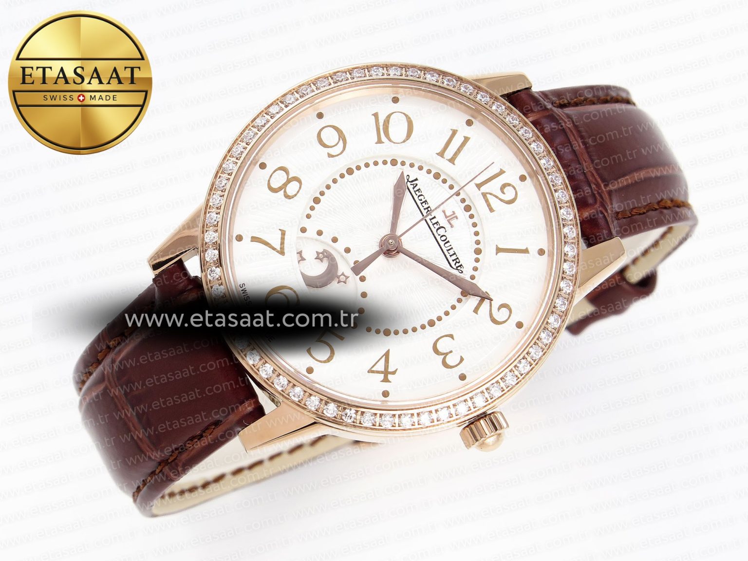 RENDEZ-VOUS NIGHT & DAY RG APSF 1:1 BEST EDITION WHITE TEXTURED DIAL DIAMONDS BEZEL ON BROWN LEATHER STRAP A898 - Görsel 6