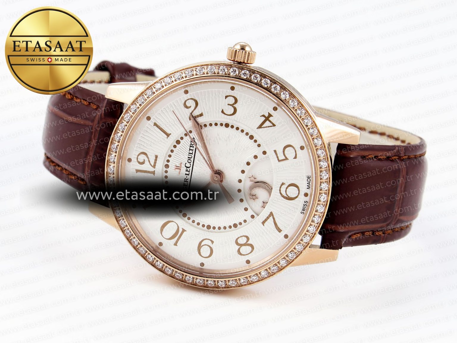 RENDEZ-VOUS NIGHT & DAY RG APSF 1:1 BEST EDITION WHITE TEXTURED DIAL DIAMONDS BEZEL ON BROWN LEATHER STRAP A898 - Görsel 7