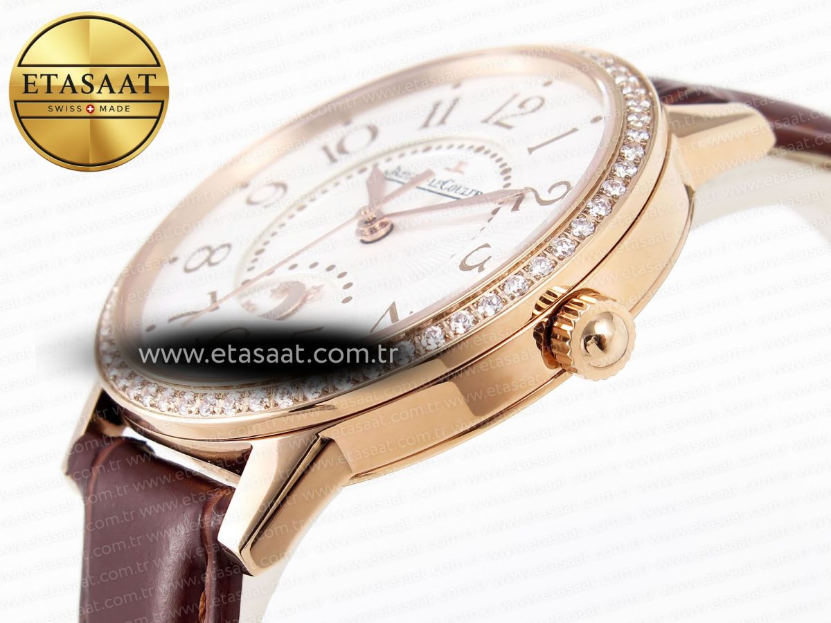 Jaeger Lecoultre RENDEZ-VOUS NIGHT & DAY WHITE TEXTURED DIAL DIAMONDS BEZEL ON BROWN LEATHER A898 - Görsel 8