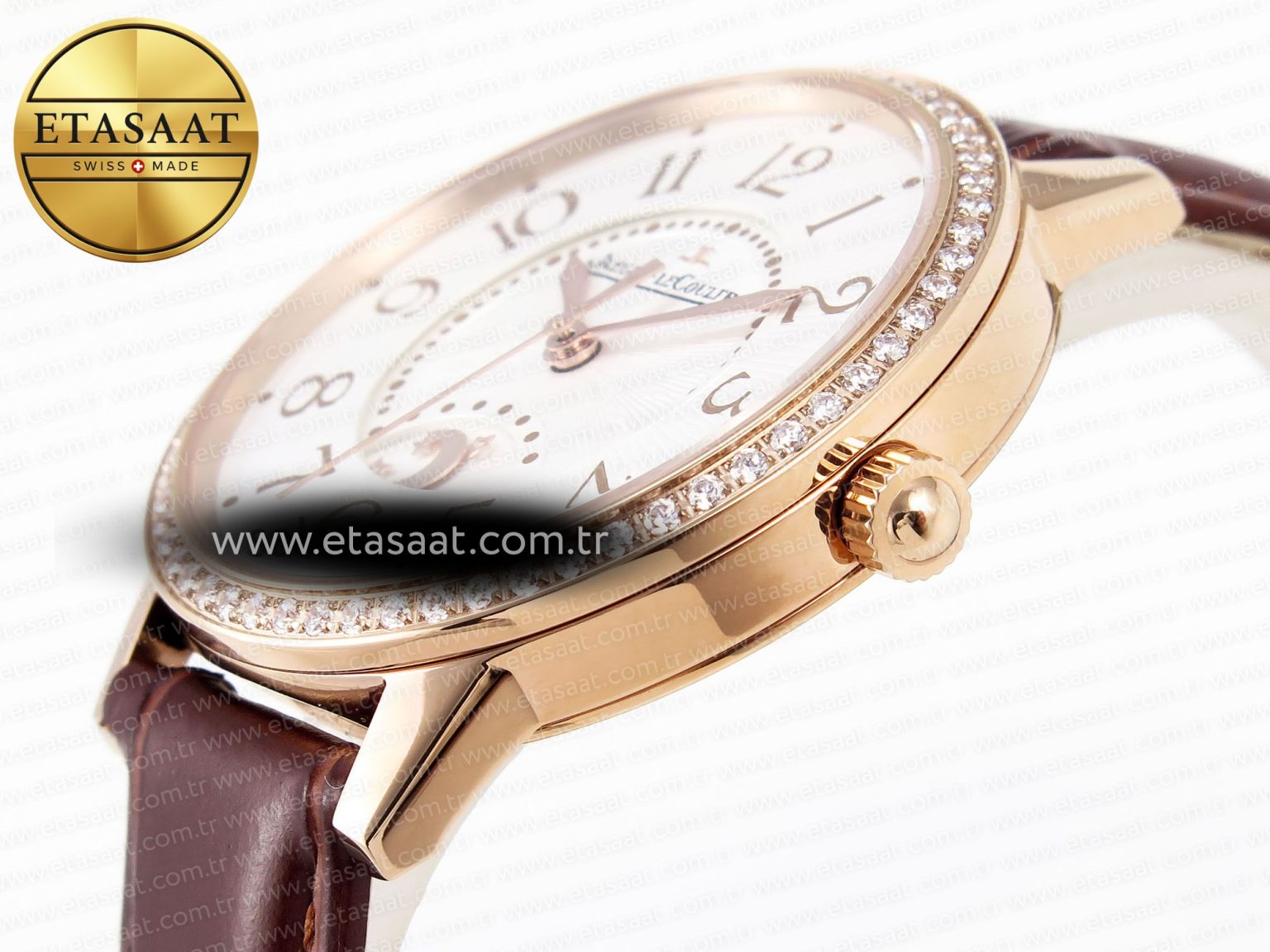 RENDEZ-VOUS NIGHT & DAY RG APSF 1:1 BEST EDITION WHITE TEXTURED DIAL DIAMONDS BEZEL ON BROWN LEATHER STRAP A898 - Görsel 8