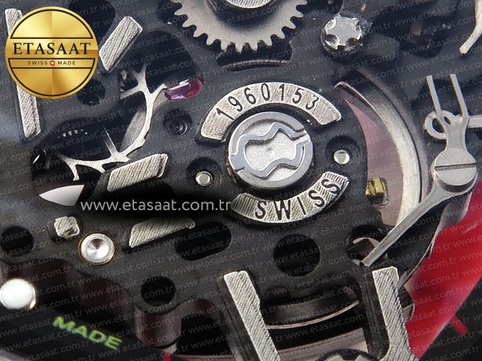 RM035 RED CARBON SONIC BEST EDITION SKELETON DIAL ON RED RUBBER STRAP CLONE RMUL2 - Görsel 12