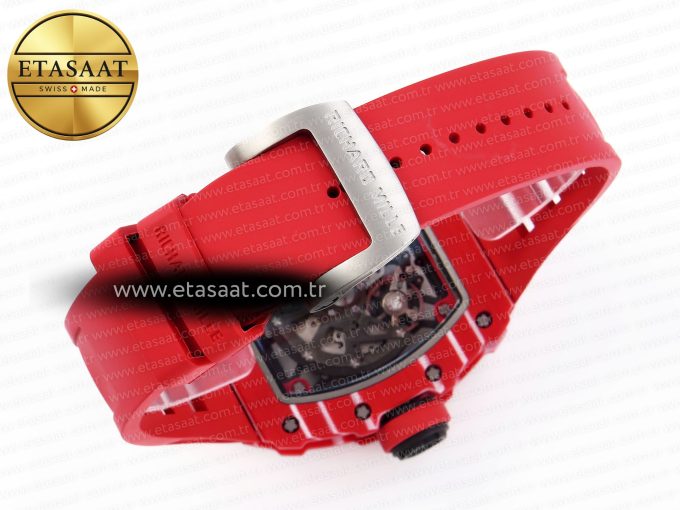 RM035 RED CARBON SONIC BEST EDITION SKELETON DIAL ON RED RUBBER STRAP CLONE RMUL2 - Görsel 16
