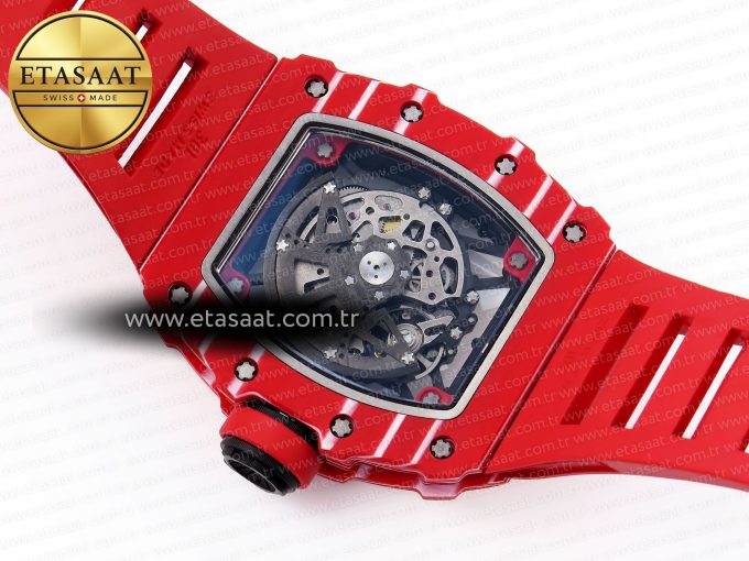 RM035 RED CARBON SONIC BEST EDITION SKELETON DIAL ON RED RUBBER STRAP CLONE RMUL2 - Görsel 17