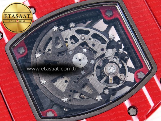 RM035 RED CARBON SONIC BEST EDITION SKELETON DIAL ON RED RUBBER STRAP CLONE RMUL2 - Görsel 18