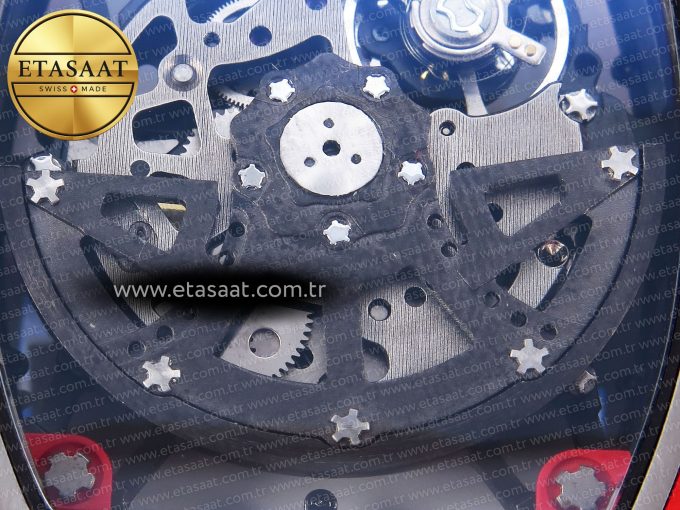 RM035 RED CARBON SONIC BEST EDITION SKELETON DIAL ON RED RUBBER STRAP CLONE RMUL2 - Görsel 20