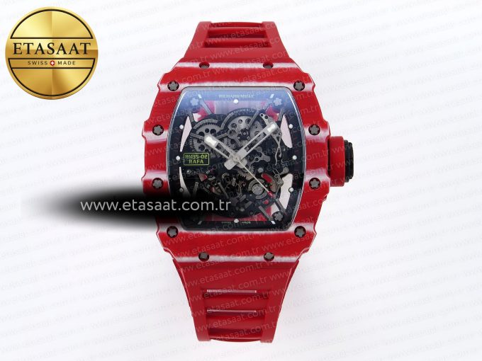RM035 RED CARBON SONIC BEST EDITION SKELETON DIAL ON RED RUBBER STRAP CLONE RMUL2 - Görsel 3