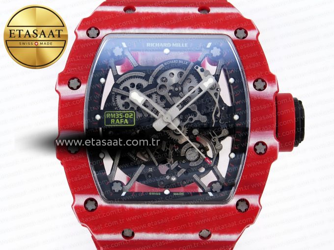 RM035 RED CARBON SONIC BEST EDITION SKELETON DIAL ON RED RUBBER STRAP CLONE RMUL2 - Görsel 4