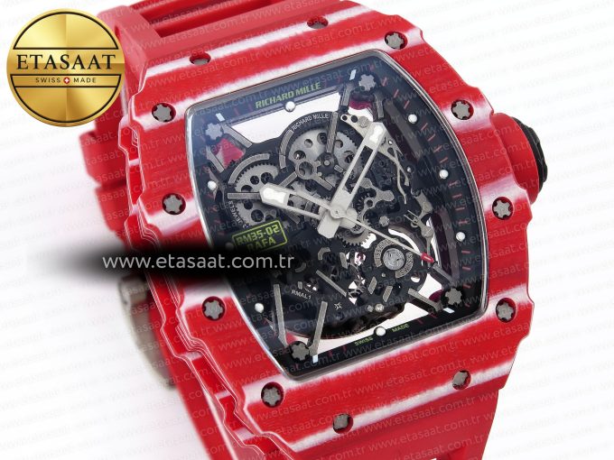 RM035 RED CARBON SONIC BEST EDITION SKELETON DIAL ON RED RUBBER STRAP CLONE RMUL2 - Görsel 5