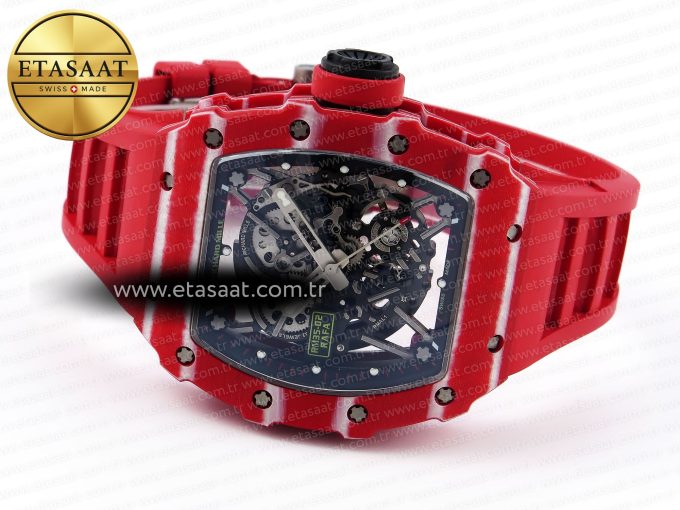 RM035 RED CARBON SONIC BEST EDITION SKELETON DIAL ON RED RUBBER STRAP CLONE RMUL2 - Görsel 6