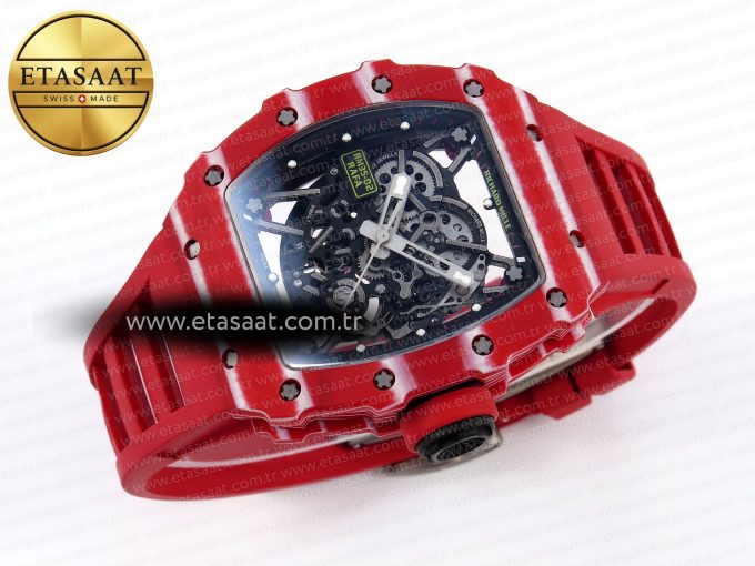 RM035 RED CARBON SONIC BEST EDITION SKELETON DIAL ON RED RUBBER STRAP CLONE RMUL2 - Görsel 7