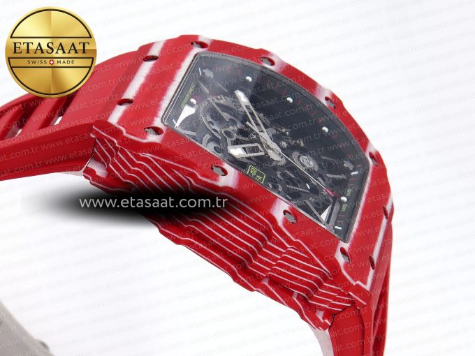 RM035 RED CARBON SONIC BEST EDITION SKELETON DIAL ON RED RUBBER STRAP CLONE RMUL2 - Görsel 9