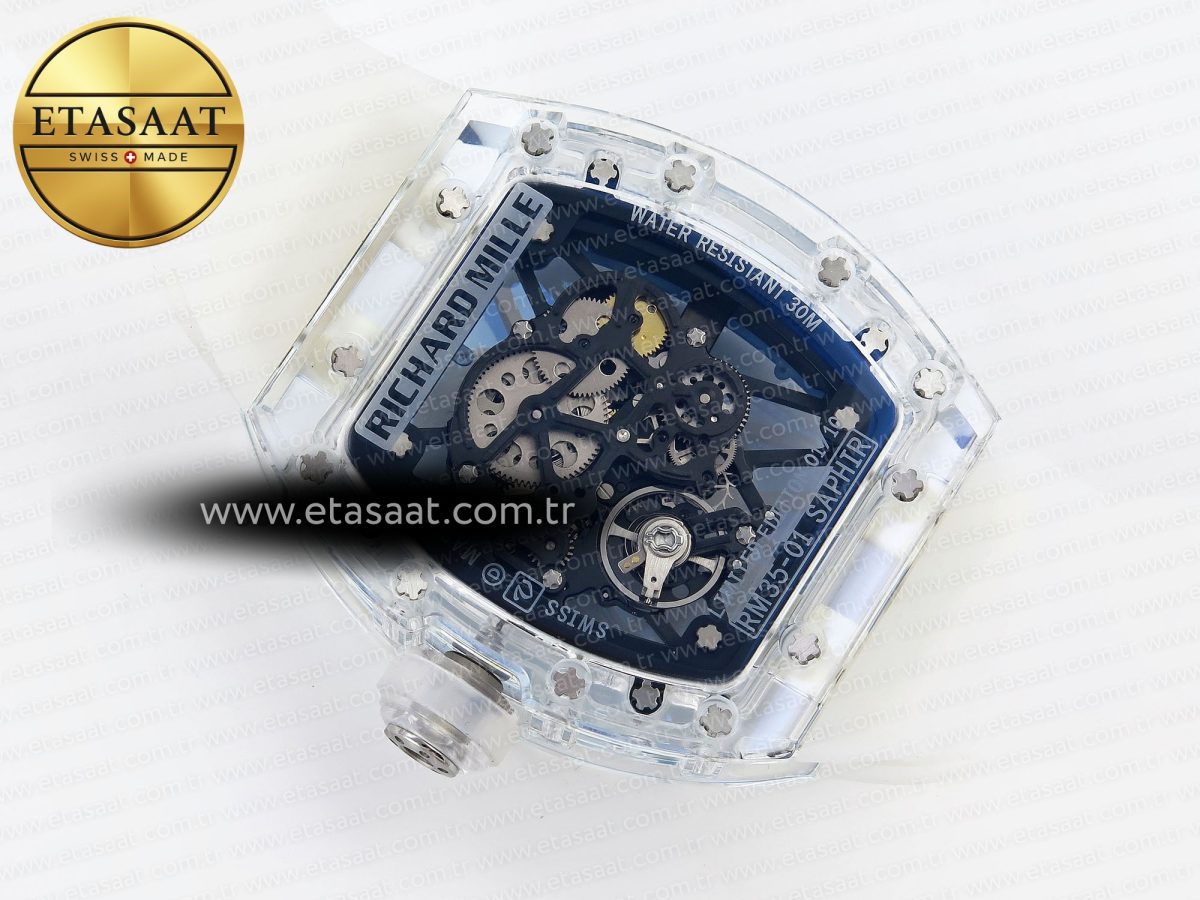 Richard Mille RM035 SKELETON BLUE DIAL ON TRANSLUCENT RUBBER RMUL2 - Görsel 16
