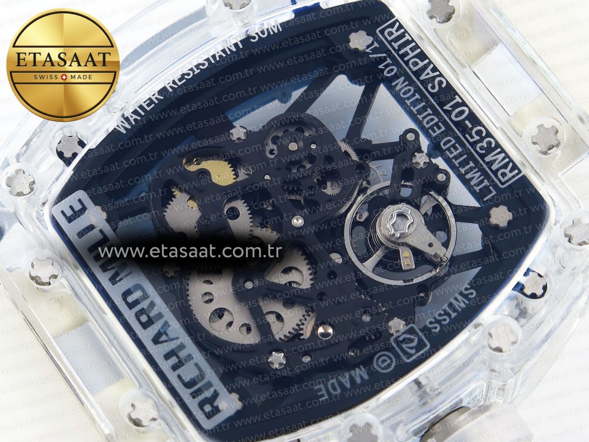Richard Mille RM035 SKELETON BLUE DIAL ON TRANSLUCENT RUBBER RMUL2 - Görsel 17