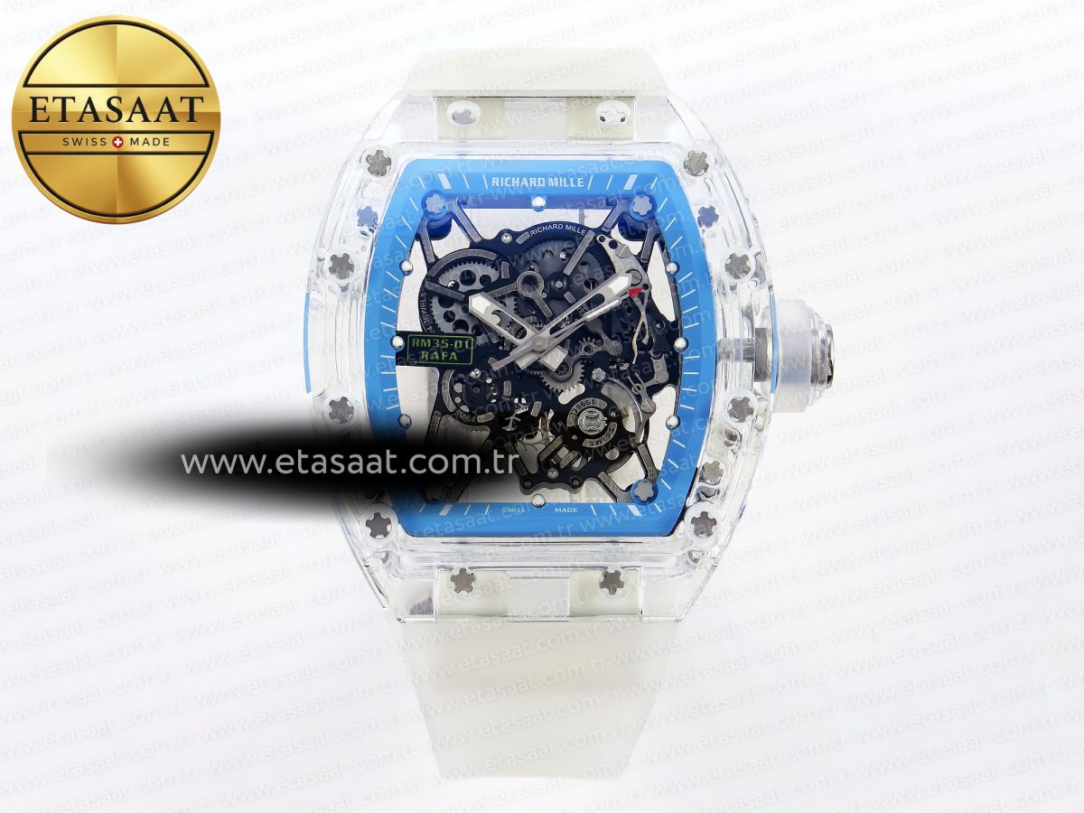 Richard Mille RM035 SKELETON BLUE DIAL ON TRANSLUCENT RUBBER RMUL2 - Görsel 3