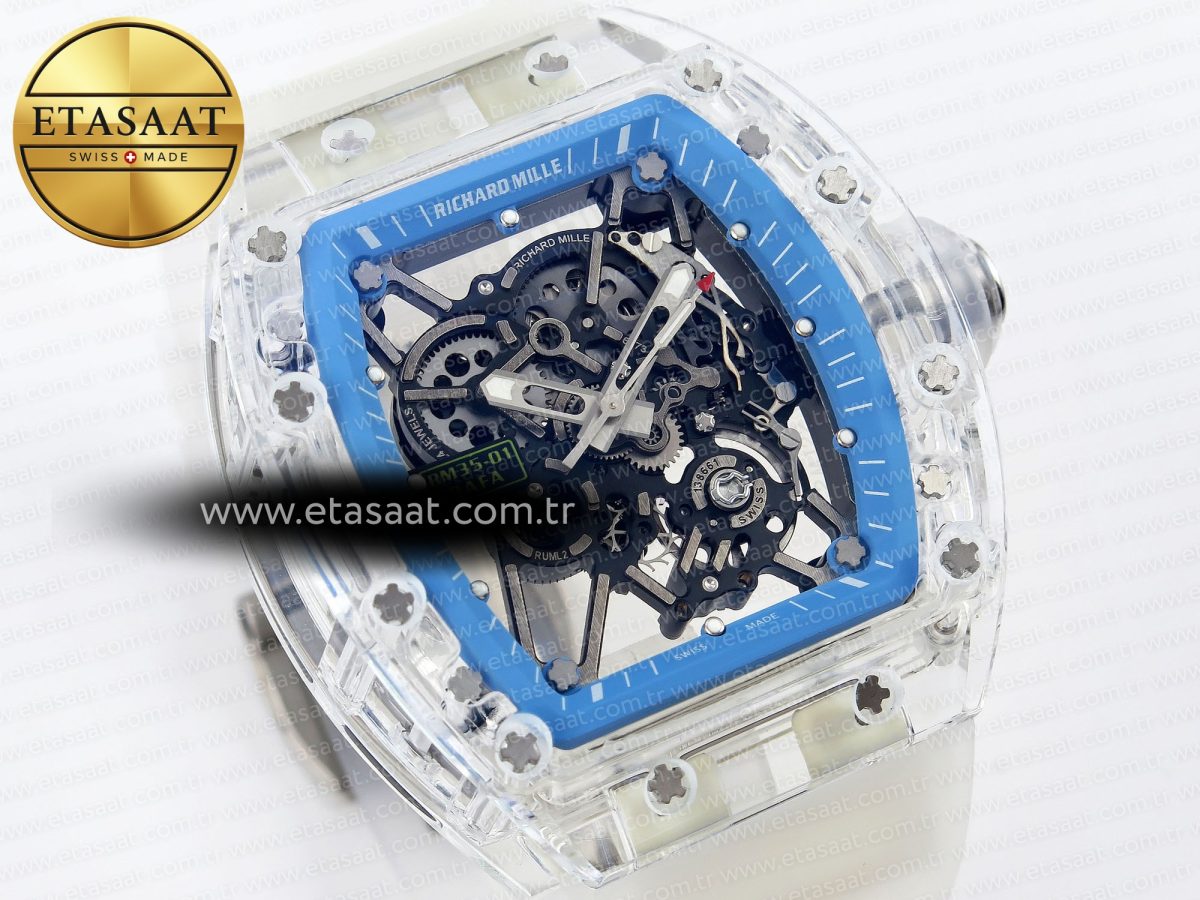 Richard Mille RM035 SKELETON BLUE DIAL ON TRANSLUCENT RUBBER RMUL2 - Görsel 5