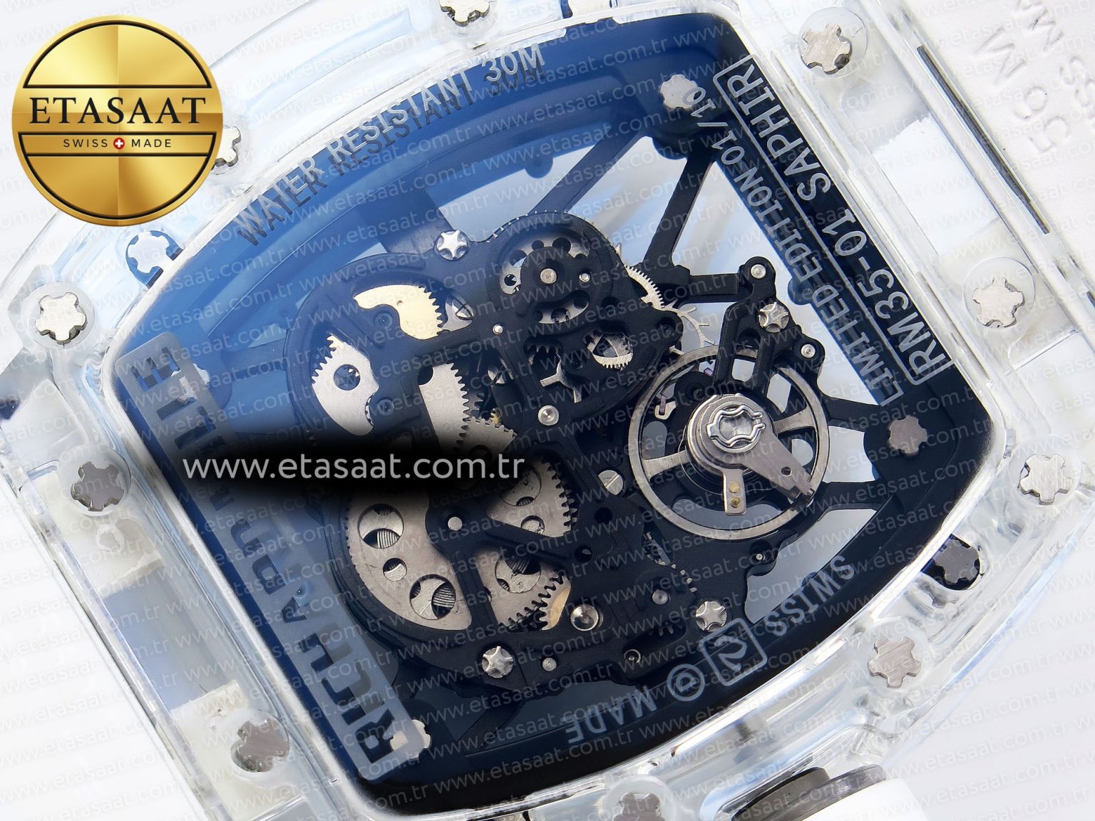 Richard Mille RM035 SKELETON BLUE DIAL ON WHITE RUBBER RMUL2 - Görsel 17