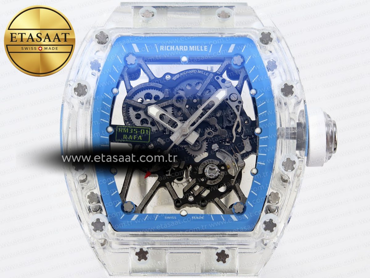 Richard Mille RM035 SKELETON BLUE DIAL ON WHITE RUBBER RMUL2 - Görsel 4