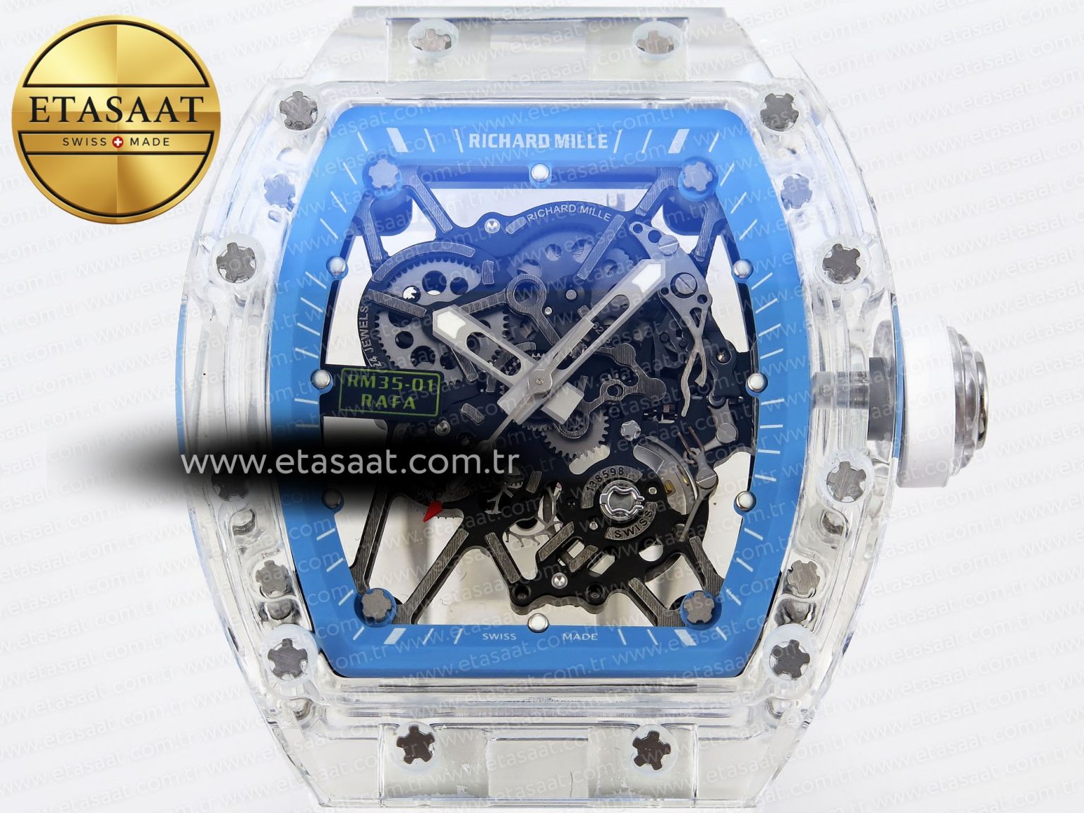 Richard Mille RM035 SKELETON BLUE DIAL ON WHITE RUBBER RMUL2 - Görsel 4
