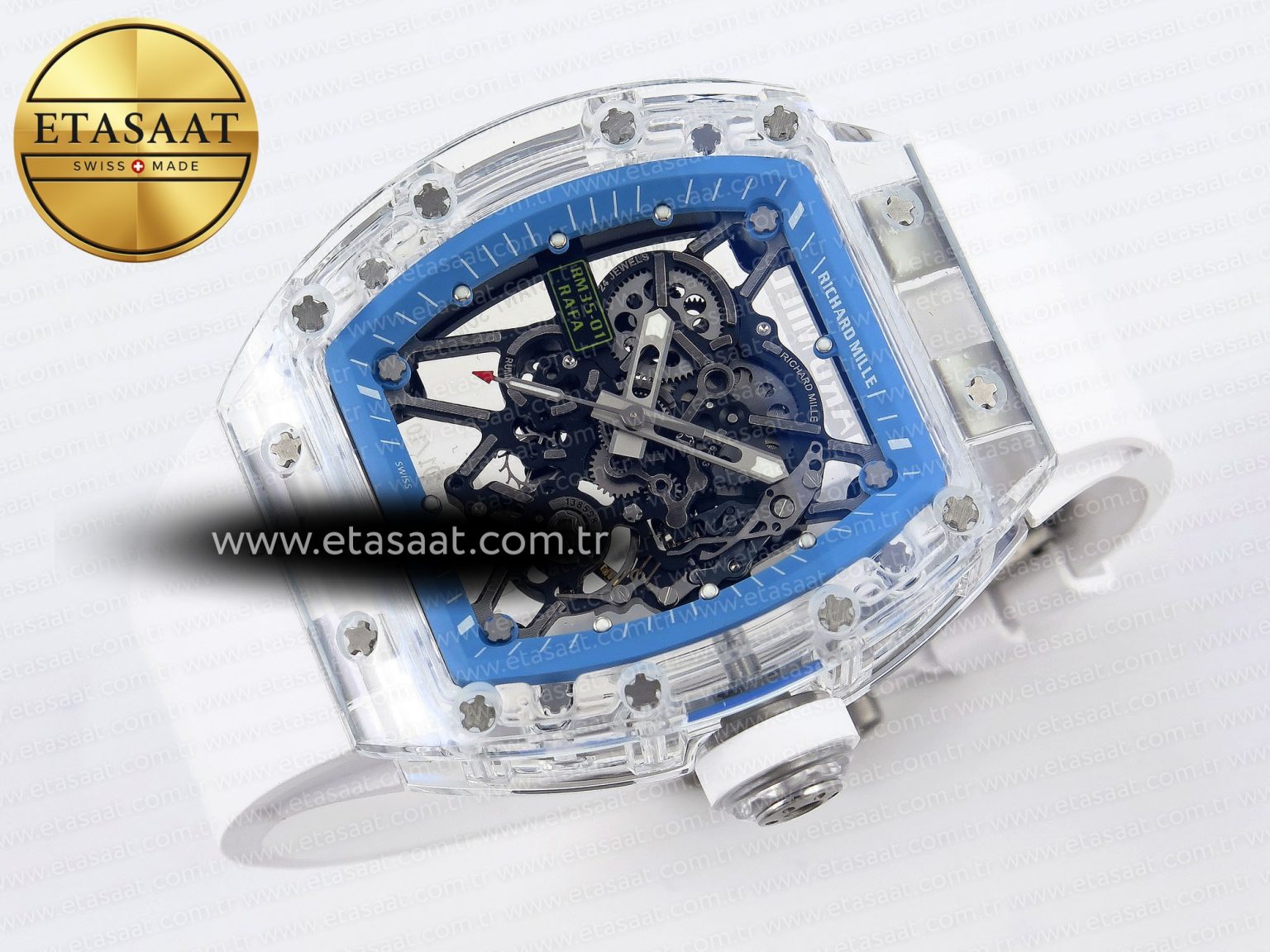 Richard Mille RM035 SKELETON BLUE DIAL ON WHITE RUBBER RMUL2 - Görsel 6