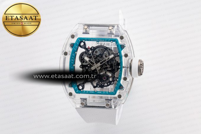 RM055 Transparent SONIC Best Edition Skeleton Blue Dial on White Nylon Strap Clone RMUL2 - Görsel 2