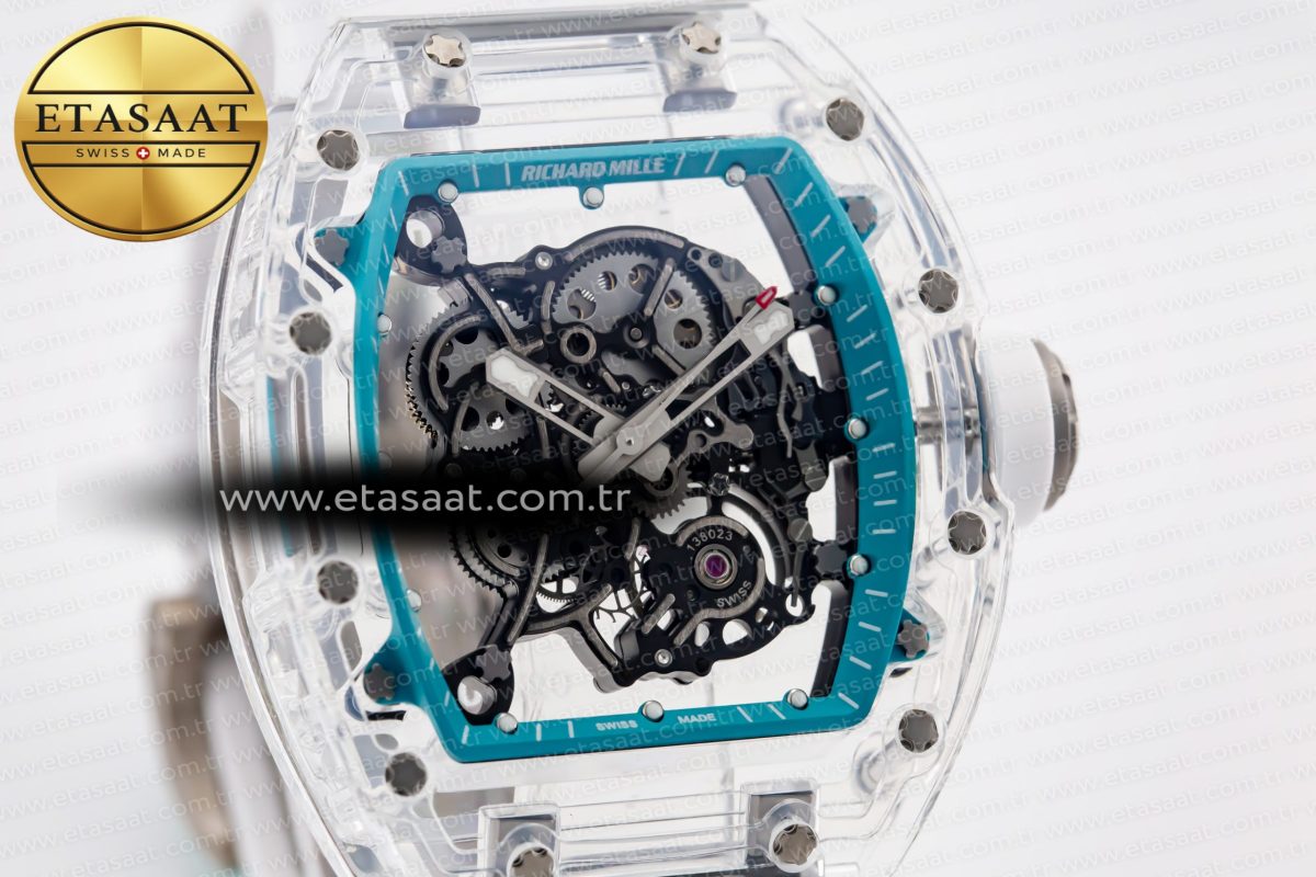 RM055 Transparent SONIC Best Edition Skeleton Blue Dial on White Nylon Strap Clone RMUL2 - Görsel 6