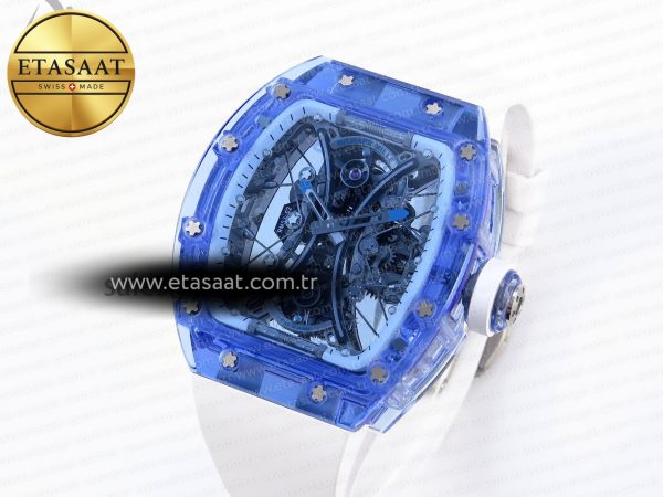 RM53-02 BLUE TRANSPARENT TOURBILLON RMF BEST EDITION SKELETON DIAL ON WHITE RUBBER STRAP V2