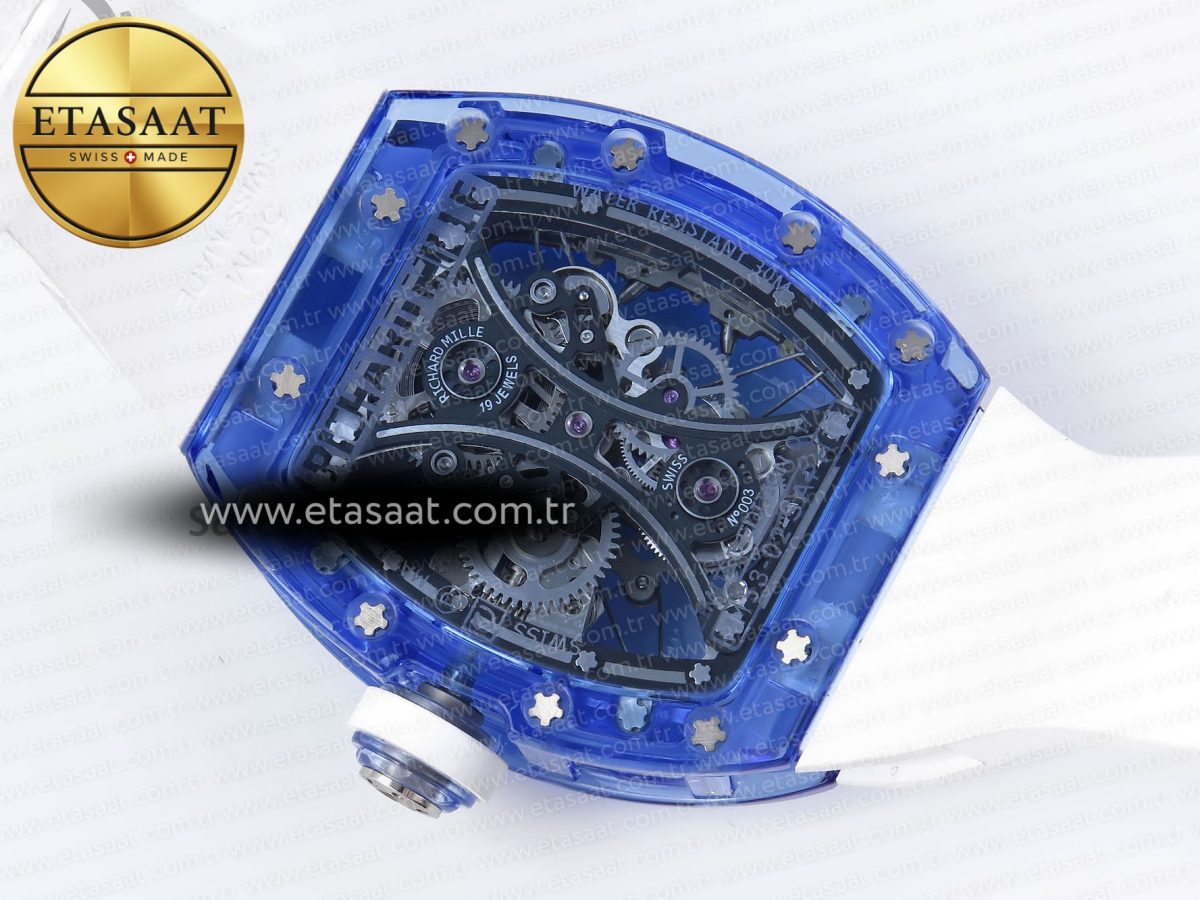 RM53-02 BLUE TRANSPARENT TOURBILLON RMF BEST EDITION SKELETON DIAL ON WHITE RUBBER STRAP V2 - Görsel 16