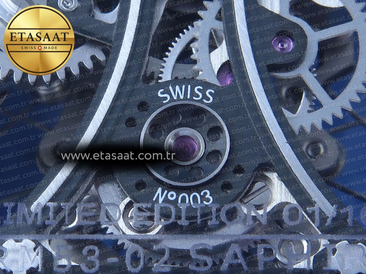 RM53-02 BLUE TRANSPARENT TOURBILLON RMF BEST EDITION SKELETON DIAL ON WHITE RUBBER STRAP V2 - Görsel 20