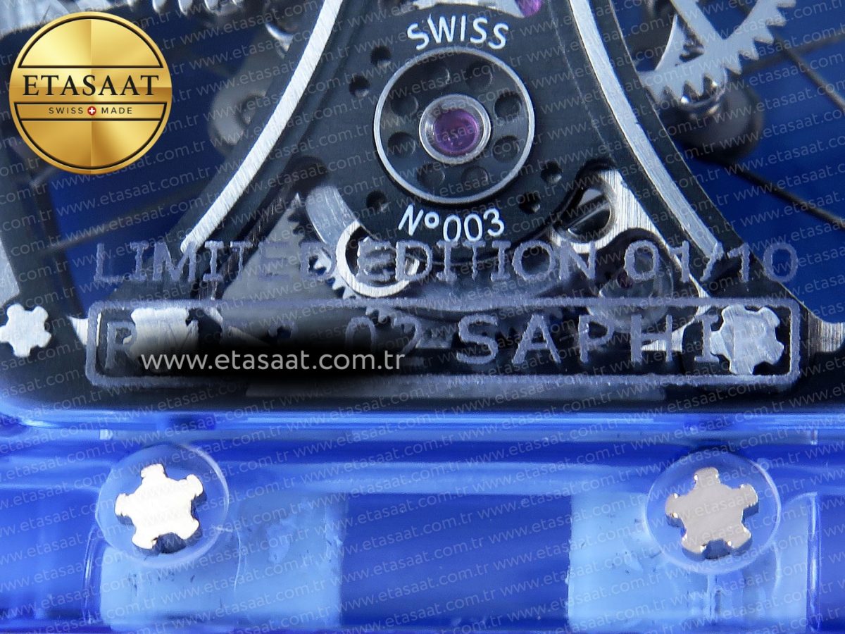 RM53-02 BLUE TRANSPARENT TOURBILLON RMF BEST EDITION SKELETON DIAL ON WHITE RUBBER STRAP V2 - Görsel 21