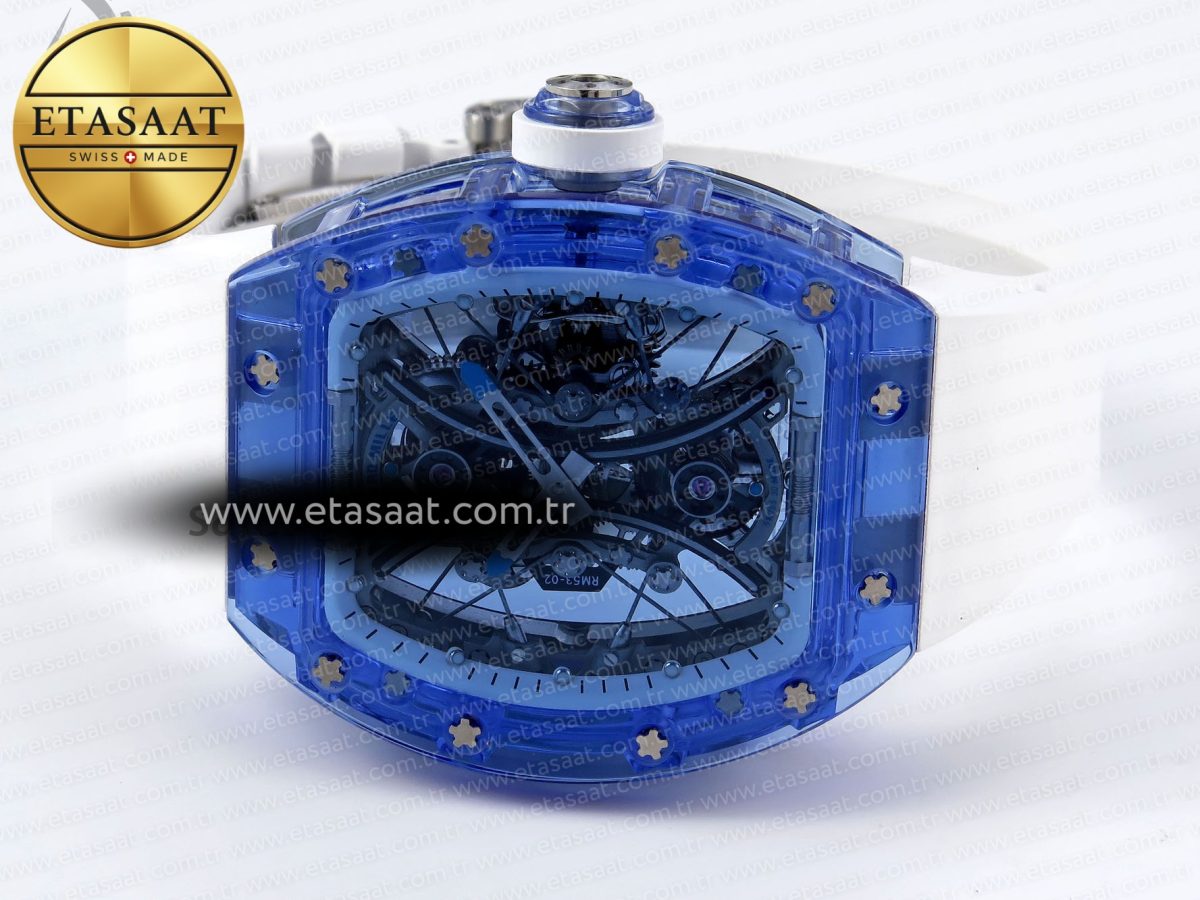 RM53-02 BLUE TRANSPARENT TOURBILLON RMF BEST EDITION SKELETON DIAL ON WHITE RUBBER STRAP V2 - Görsel 6