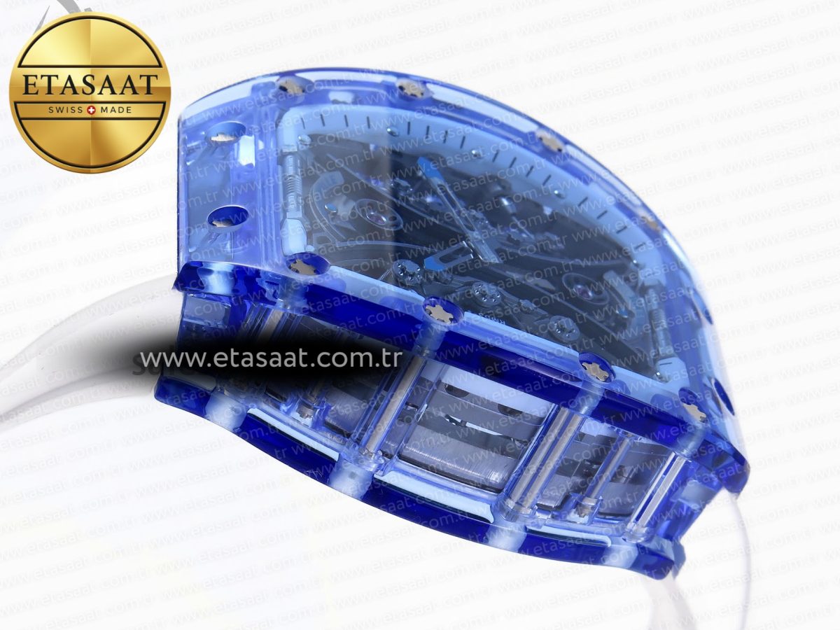 RM53-02 BLUE TRANSPARENT TOURBILLON RMF BEST EDITION SKELETON DIAL ON WHITE RUBBER STRAP V2 - Görsel 9