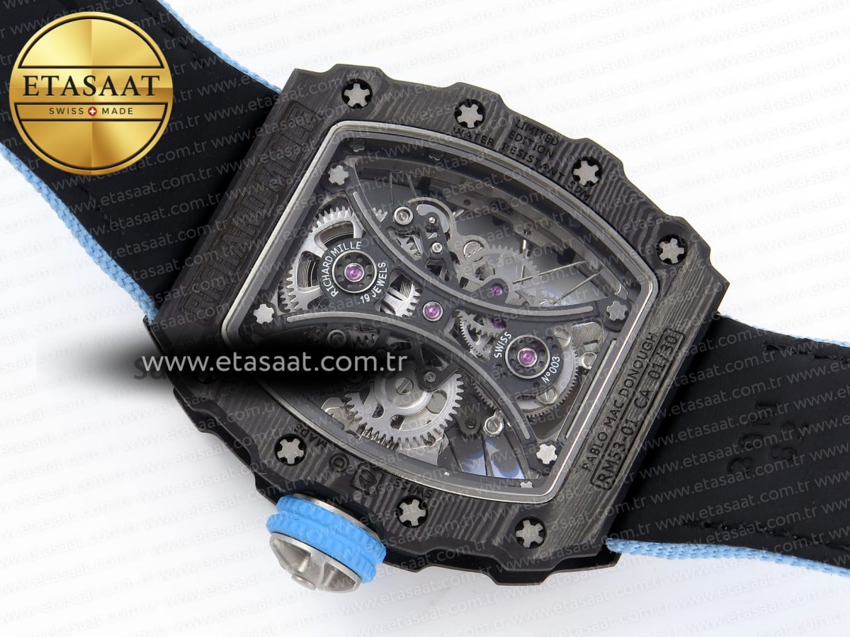 RM53-02 TOURBILLON CARBON RMF BEST EDITION SKELETON DIAL ON BLUE NYLON STRAP - Görsel 16