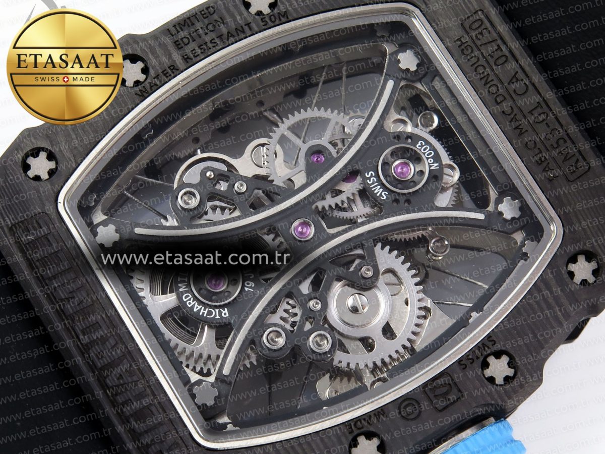 RM53-02 TOURBILLON CARBON RMF BEST EDITION SKELETON DIAL ON BLUE NYLON STRAP - Görsel 17