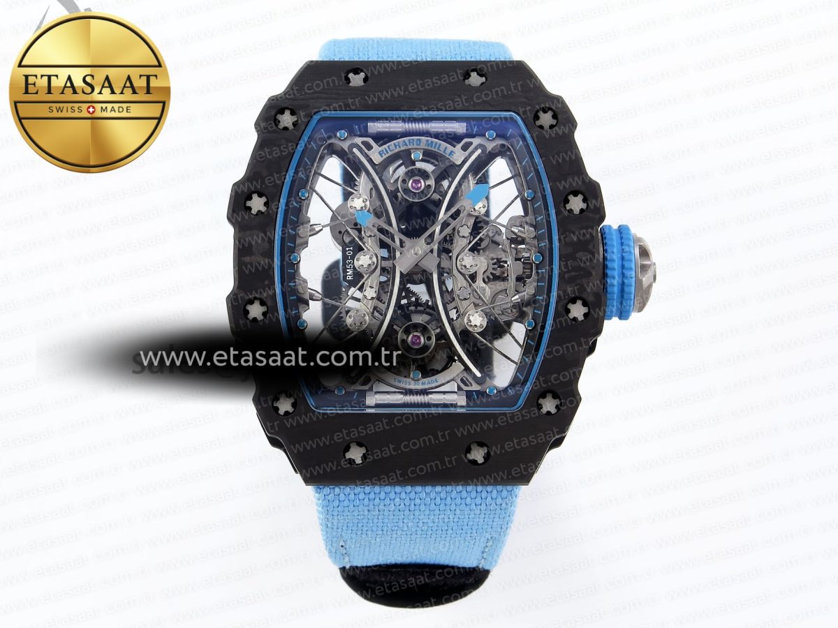RM53-02 TOURBILLON CARBON RMF BEST EDITION SKELETON DIAL ON BLUE NYLON STRAP - Görsel 3