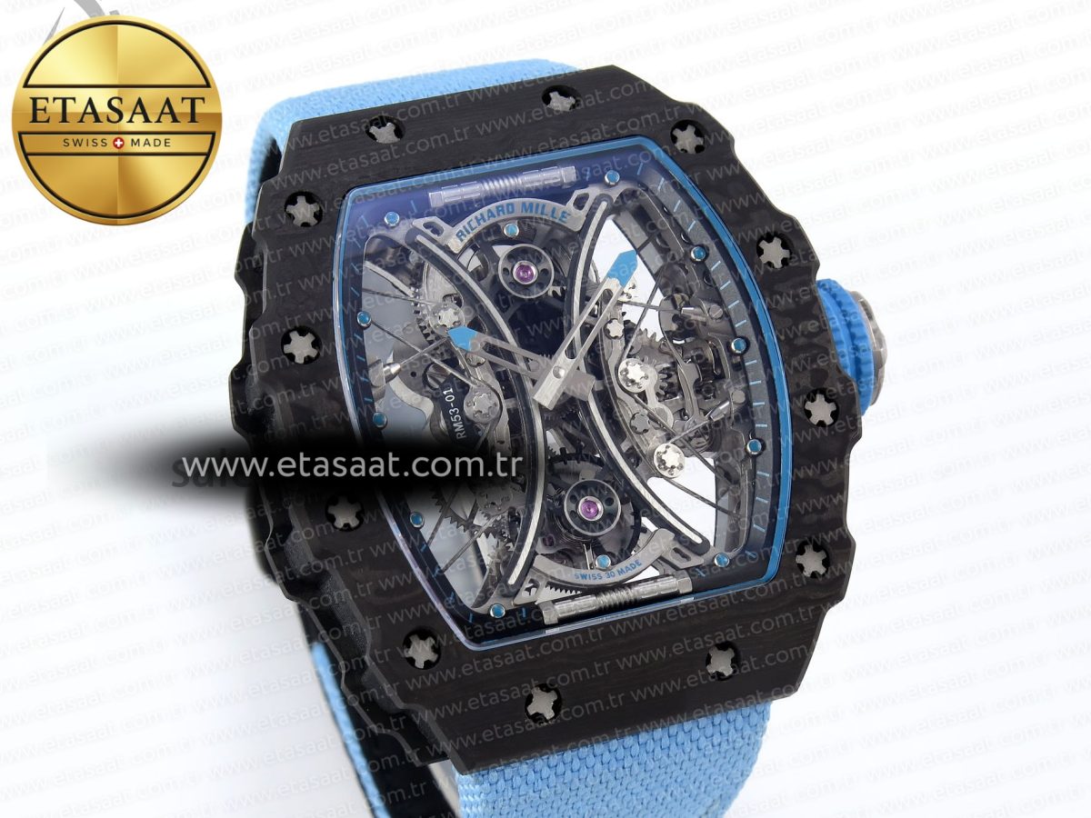 RM53-02 TOURBILLON CARBON RMF BEST EDITION SKELETON DIAL ON BLUE NYLON STRAP - Görsel 5