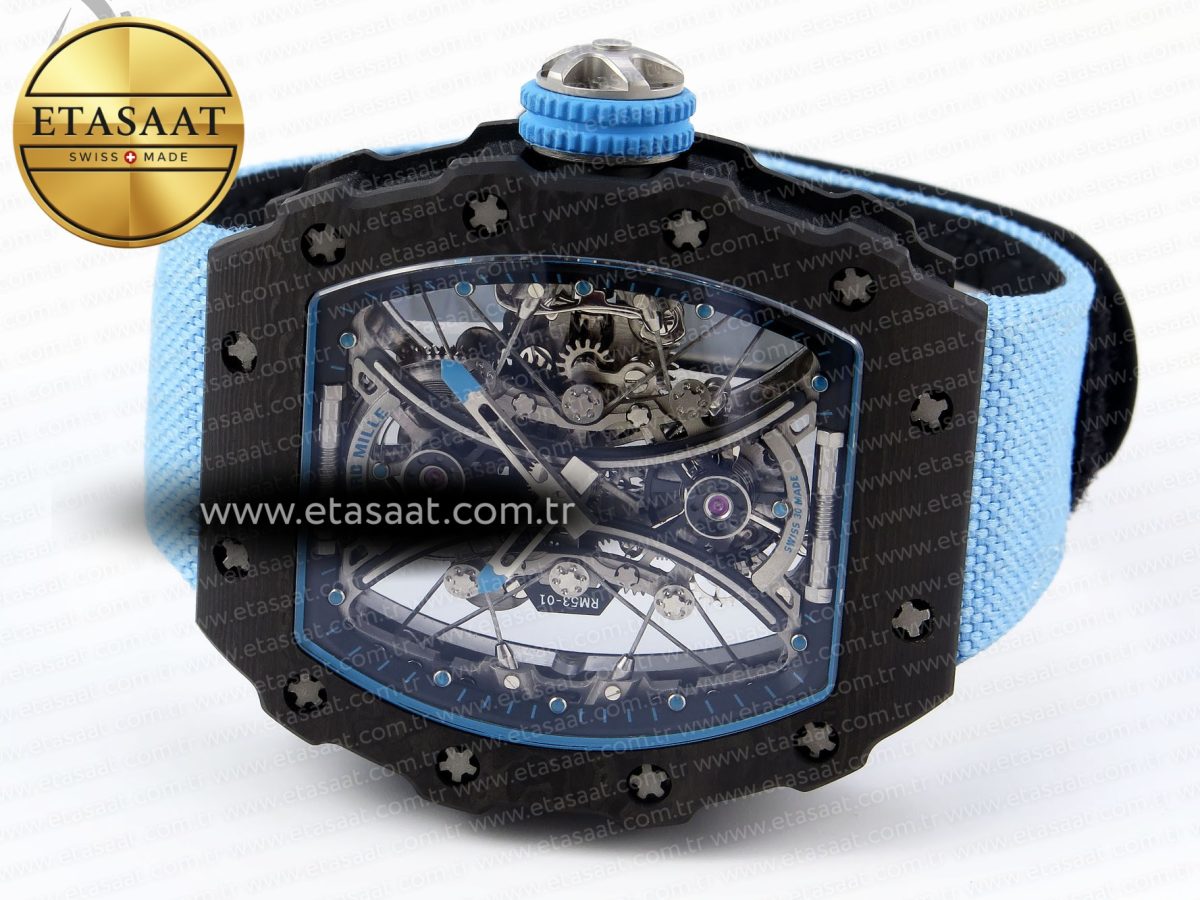RM53-02 TOURBILLON CARBON RMF BEST EDITION SKELETON DIAL ON BLUE NYLON STRAP - Görsel 6
