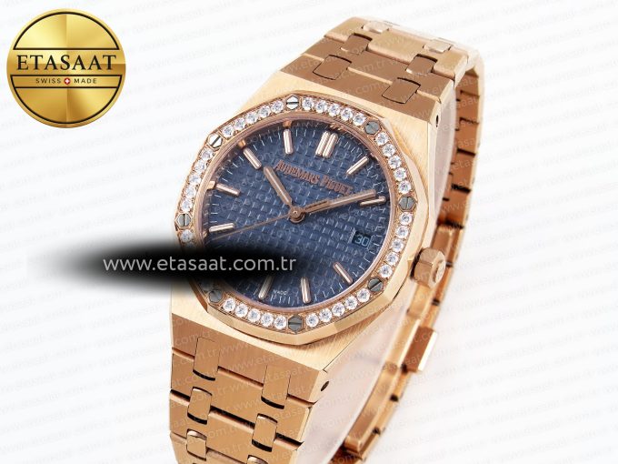Royal Oak 33mm RG 8F 1:1 Best Edition Blue Dial Diamonds Bezel on RG Bracelet Swiss Quartz - Görsel 2