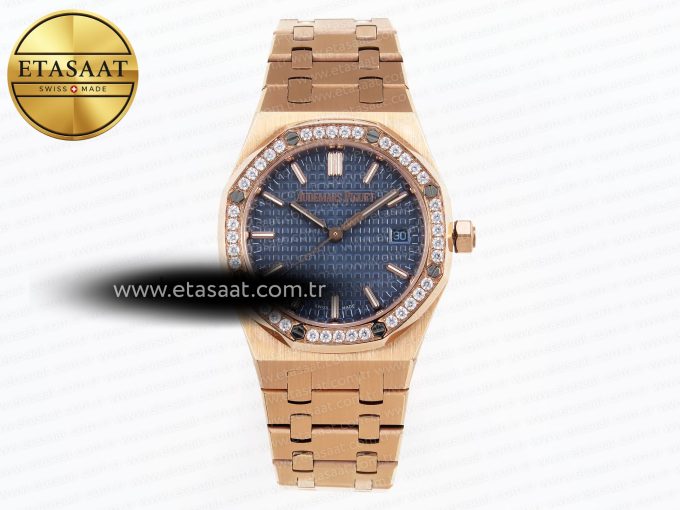 Royal Oak 33mm RG 8F 1:1 Best Edition Blue Dial Diamonds Bezel on RG Bracelet Swiss Quartz - Görsel 3