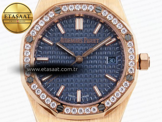 Royal Oak 33mm RG 8F 1:1 Best Edition Blue Dial Diamonds Bezel on RG Bracelet Swiss Quartz - Görsel 4