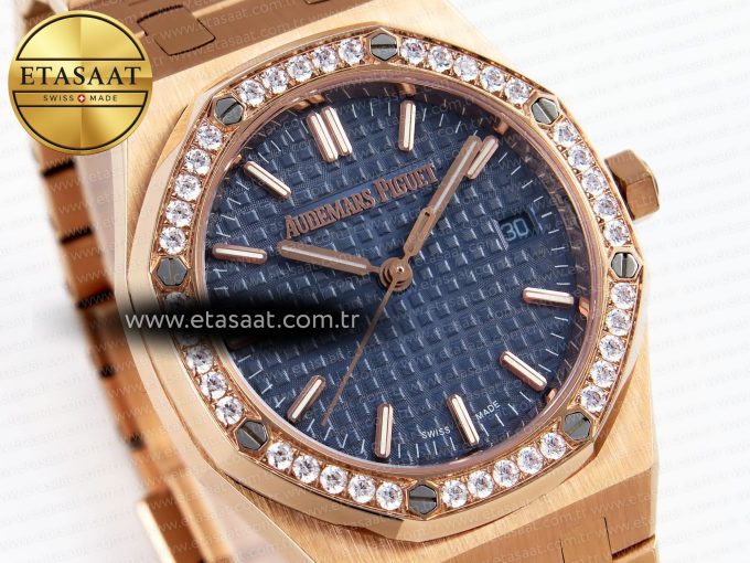 Royal Oak 33mm RG 8F 1:1 Best Edition Blue Dial Diamonds Bezel on RG Bracelet Swiss Quartz - Görsel 5